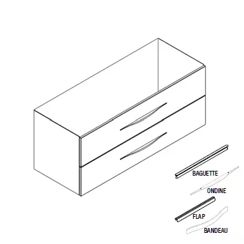 Caisson meuble vasque BENTO 120cm simple 2 tiroirs / Poign�e Bandeau, Baguette, Flap ou Ondine - D�cor bois - DECOTEC 1793071