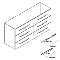 Caisson meuble vasque BENTO 150cm 6 tiroirs / Poignée Bandeau, Baguette, Flap ou Ondine - Décor bois - DECOTEC 1793372