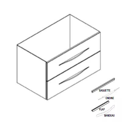 Caisson meuble vasque BENTO 80cm 2 tiroirs / Poign�e Bandeau, Baguette, Flap ou Ondine - M�lamin� d�cor bois - DECOTEC 179302