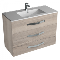 Caisson meuble vasque BENTO L100xP45xH73cm - 3 tiroirs - Poignée Ondine ou bandeau - Décor bois au choix - DECOTEC Réf. 1793121