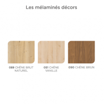 Caisson meuble vasque BENTO L120 centré - 2 tiroirs - Ondine / Bandeau Chrome ou Noir mat - décor bois - DECOTEC Réf. 1793071