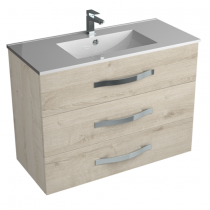 Caisson meuble vasque BENTO L80xP45xH73cm - 3 tiroirs - Poignée Ondine ou bandeau - Décor bois au choix - DECOTEC Réf. 1793101