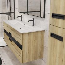 Caisson meuble vasque VIBRATO L120 - 2 tiroirs - Décor bois / laque noire - DECOTEC Réf. 1825033