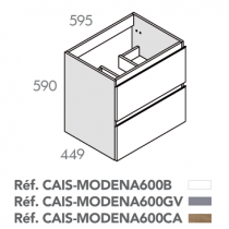 Caisson suspendu Modena 60cm 2 tiroirs Blanc glacier - O\'DESIGN Réf. CAIS-MODENA600B