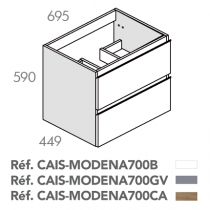 Caisson suspendu Modena 70cm 2 tiroirs Cannelier - O\'DESIGN Réf. CAIS-MODENA700CA