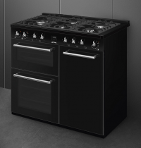Centre de cuisson Concerto 100 cm 3 fours / 5 foyers gaz A Noir - SMEG Réf. CX103GMBL