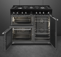 Centre de cuisson Concerto 100 cm 3 fours / 5 foyers gaz A Noir - SMEG Réf. CX103GMBL