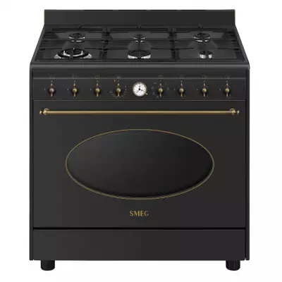 Centre de cuisson Esth�tique Coloniale 90cm Four vapor clean / 6 br�leurs gaz Anthracite -SMEG R�f. CO96GMA9