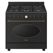 Centre de cuisson Esthétique Coloniale 90cm Four vapor clean / 6 brûleurs gaz Anthracite -SMEG Réf. CO96GMA9