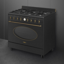 Centre de cuisson Esthétique Coloniale 90cm Four vapor clean / 6 brûleurs gaz Anthracite -SMEG Réf. CO96GMA9