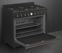 Centre de cuisson Esthétique Coloniale 90cm Four vapor clean / 6 brûleurs gaz Anthracite -SMEG Réf. CO96GMA9