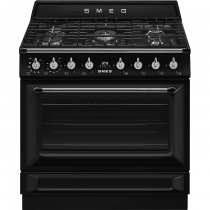 Centre de cuisson Victoria 90 cm Four pyrolyse / 5 foyers gaz Noir - SMEG Réf. TR90GPBL