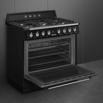 Centre de cuisson Victoria 90 cm Four pyrolyse / 5 foyers gaz Noir - SMEG Réf. TR90GPBL