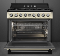 Centre de cuisson Victoria 90 cm Four vapor Clean / 5 foyers gaz Crème - SMEG Réf. TR90GMP