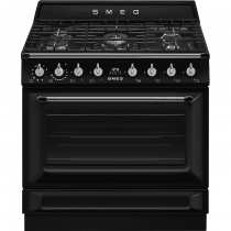 Centre de cuisson Victoria 90 cm Four vapor Clean / 5 foyers gaz Noir - SMEG Réf. TR90GMBL