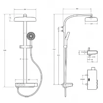 Colonne de douche thermostatique Grands Boulevards 3 fonctions avec tablette Laiton bross&eacute;- JACOB DELAFON R&eacute;f. E36549-9-2MB