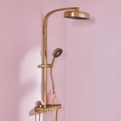 Colonne de douche thermostatique Grands Boulevards 3 fonctions avec tablette Laiton bross�- JACOB DELAFON R�f. E36549-9-2MB