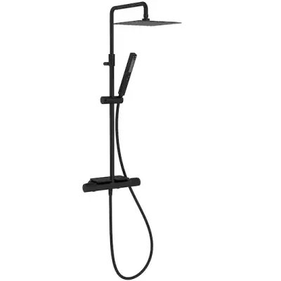 Colonne de douche thermostatique M�tro carr�e avec tablette Noir mat - JACOB DELAFON R�f. E26596-BL