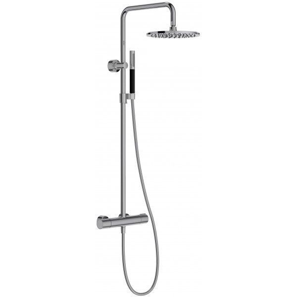 Colonne de douche Toobi mitigeur thermostatique douche de tête ronde -  Douchette chrome/noire - JACOB DELAFON Réf. E8993-CP