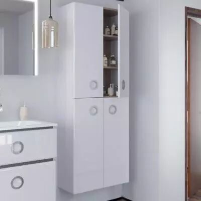 Colonne double laqu�e JOLIE M�ME 60 cm 4 portes - poign�es Chrome - DECOTEC R�f. 1814071