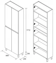 Colonne Infinity 60x181cm P.24cm 4 portes Ch&ecirc;ne naturel  - SALGAR R&eacute;f. 112584