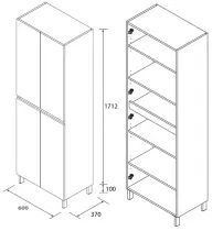 Colonne Infinity 60x181cm P.37cm 4 portes Blanc satin&eacute; - SALGAR R&eacute;f. 112585