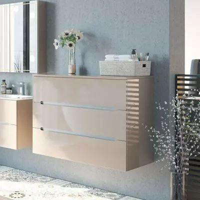 Commode BENTO 100cm 3 tiroirs / Poign�e Prise de main alu bross� - Laque au choix - DECOTEC R�f. 1791241