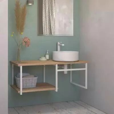 Console Atelier L100 + barre porte-serviettes - D�cor bois / Blanc mat - DECOTEC R�f. 1821312
