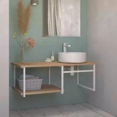 Console Atelier L120 + barre porte-serviettes - D�cor bois / Blanc mat - DECOTEC R�f. 1821322