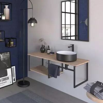 Console Atelier L120 + barre porte-serviettes - D�cor bois / Noir mat - DECOTEC R�f. 1821321