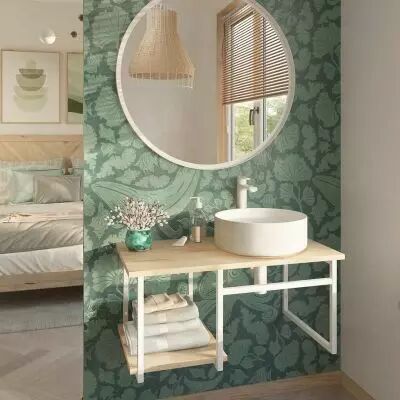 Console Atelier L80 + barre porte-serviettes - D�cor bois / Blanc mat - DECOTEC R�f. 1821302