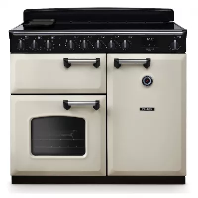 Cuisini�re 100cm Falcon Classic Deluxe NGC Cr�me pastel chrom� CLDL100EIPPCR/CM-E1 3 fours �lectriques / 5 foyers induction