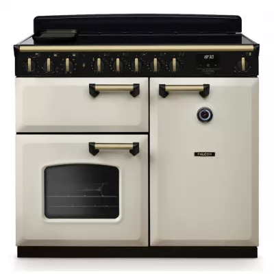 Cuisini�re 100cm Falcon Classic Deluxe NGC Cr�me pastel laiton antique CLDL100EIPPCR/AB-E1 3 fours �lectriques 5foyers induction