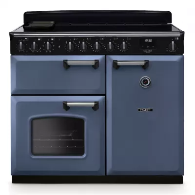 Cuisini�re 100cm Falcon Classic Deluxe NGC Roche bleue chrom� CLDL100EIPSTB/CM-E1 3 fours �lectriques / 5 foyers induction