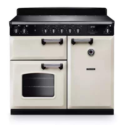 Cuisini�re 100cm Falcon Classic NGC Cr�me pastel Chrom� CL100EIPPCR/CM-E1 3 fours �lectriques / 5 foyers induction