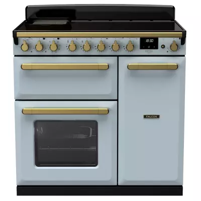 Cuisini�re 100cm Falcon Estel Deluxe Bleu pastel / Laiton antique ESDL100EIPMSB/AB-E1 3 fours �lectriques / 5 foyers induction
