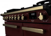 Cuisinière 100cm Falcon Estel Deluxe Bordeaux laiton antique ESDL100EIPBOR/AB-E1 3 fours électriques / 5 foyers induction