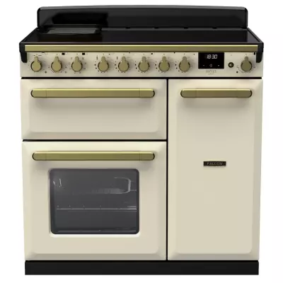 Cuisini�re 100cm Falcon Estel Deluxe Cr�me pastel / Laiton antique ESDL100EIPPCR/AB-E1 3 fours �lectriques / 5 foyers induction