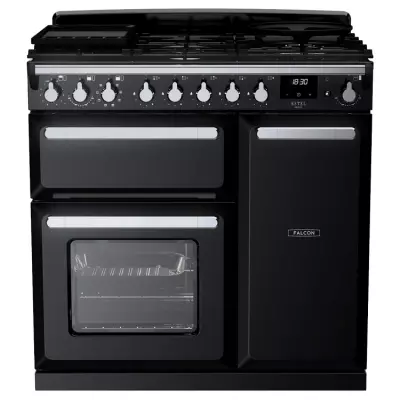 Cuisini�re 100cm Falcon Estel Deluxe Noir brillant / Chrom� ESDL100DFPGBL/CM-E1 3 fours �lectriques / 5 foyers gaz