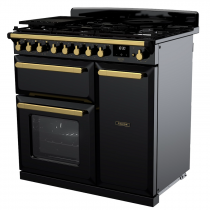 Cuisinière 100cm Falcon Estel Deluxe Noir brillant / Laiton antique ESDL100DFPGBL/AB-E1 3 fours électriques / 5 foyers gaz