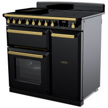 Cuisinière 100cm Falcon Estel Deluxe Noir brillant / laiton antique ESDL100EIPBOR/AB-E1 3 fours électriques / 5 foyers induction