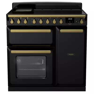 Cuisini�re 100cm Falcon Estel Deluxe Noir brillant / laiton antique ESDL100EIPBOR/AB-E1 3 fours �lectriques / 5 foyers induction