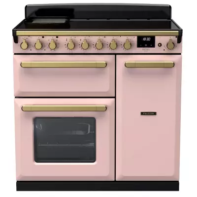Cuisini�re 100cm Falcon Estel Deluxe Rose pastel / Laiton antique ESDL100EIPPPK/AB-E1 3 fours �lectriques / 5 foyers induction