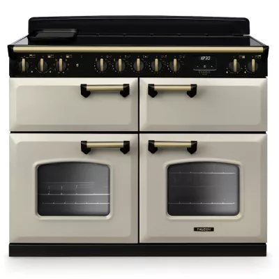 Cuisini�re 110cm Falcon Classic Deluxe NGC Cr�me pastel laiton antique CLDLB110EIPPCR/AB-E1 3 fours / 5 foyers induction