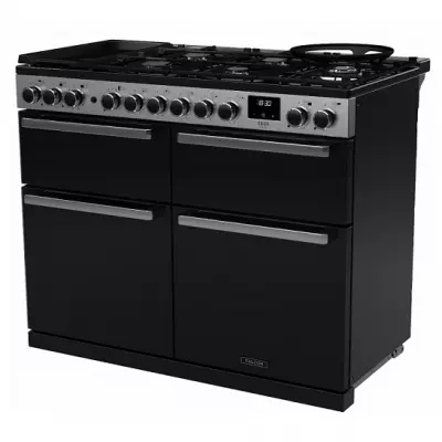 Cuisini�re 110cm Falcon Edge Deluxe verre Noir Chrome EDDLB110DFGBLK/CM-E1 4 fours �lectriques / 5 foyers gaz + 2 vitro