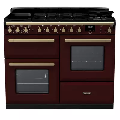 Cuisini�re 110cm Falcon Estel Deluxe Bordeaux / Laiton antique ESDLO110DFPBOR/AB-E1 3 fours / 5 gaz + 2 vitro