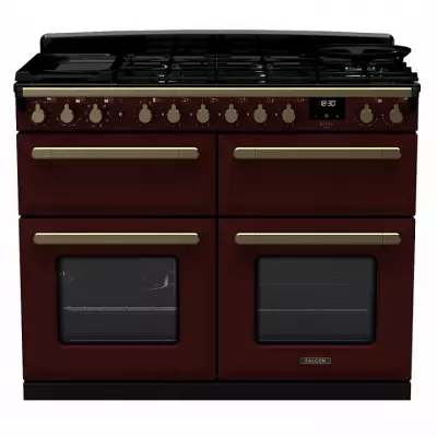 Cuisini�re 110cm Falcon Estel Deluxe Bordeaux laiton antique ESDLB110DFPBOR/AB-E1 4 fours �lectriques / 5 foyers gaz + 2 vitro