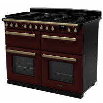 Cuisinière 110cm Falcon Estel Deluxe Bordeaux laiton antique ESDLB110DFPBOR/AB-E1 4 fours électriques / 5 foyers gaz + 2 vitro