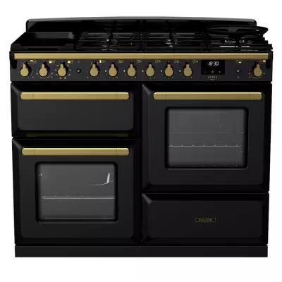 Cuisini�re 110cm Falcon Estel Deluxe Noir / Laiton antique ESDLO110DFPGBL/AB-E1 3 fours / 5 gaz + 2 vitro