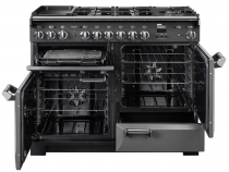 Cuisinière 110cm Falcon Leckford Deluxe mixte Noir / Chromé LKD110DFBL/C-EU 2 fours électriques + 1 grill / 5 foyers gaz + 2 vit